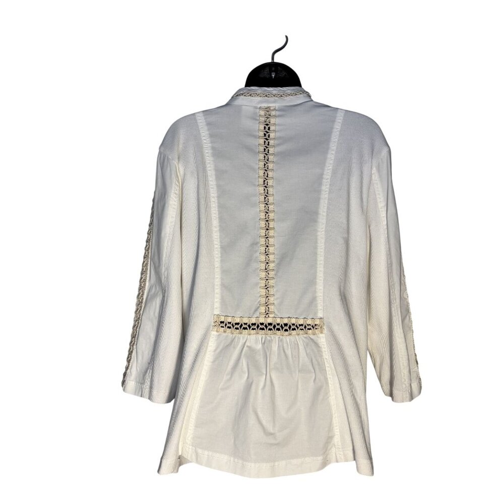 Chicos Zenergy White Zip-Up Jacket With Crochet Trim Chicos Size 2 - Picture 6 of 14